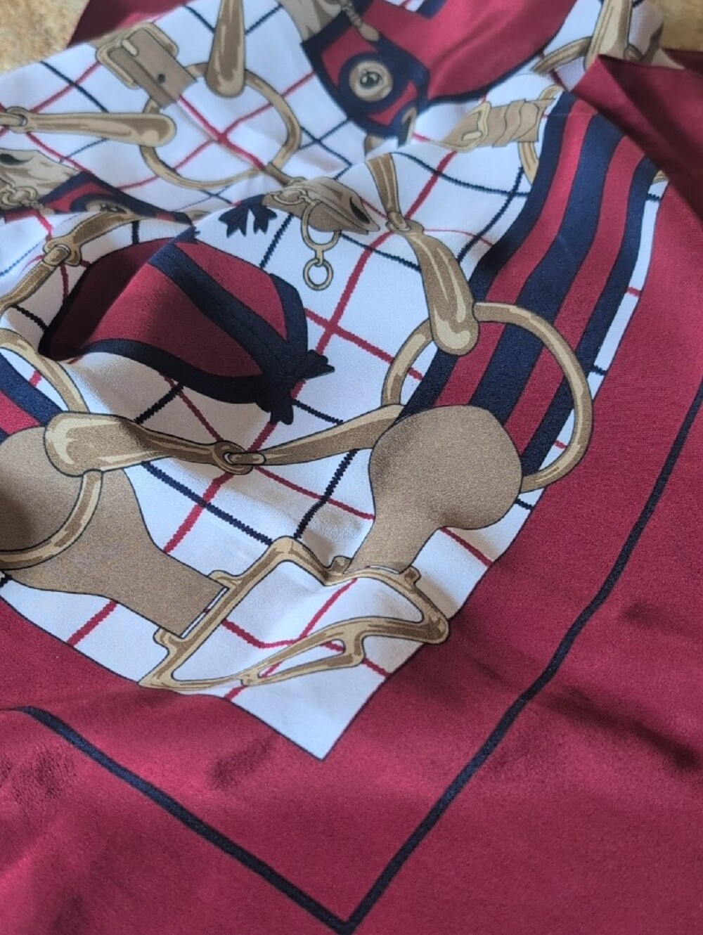 Hermes Paris Red, White and Gold Equestrian Design Scarf 29x31" - Picture 4 of 6
